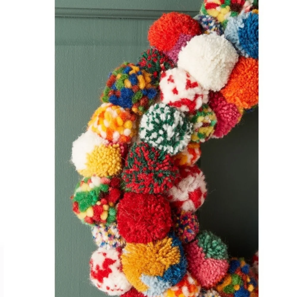 Anthropologie Pom Pom Society Wool Wreath